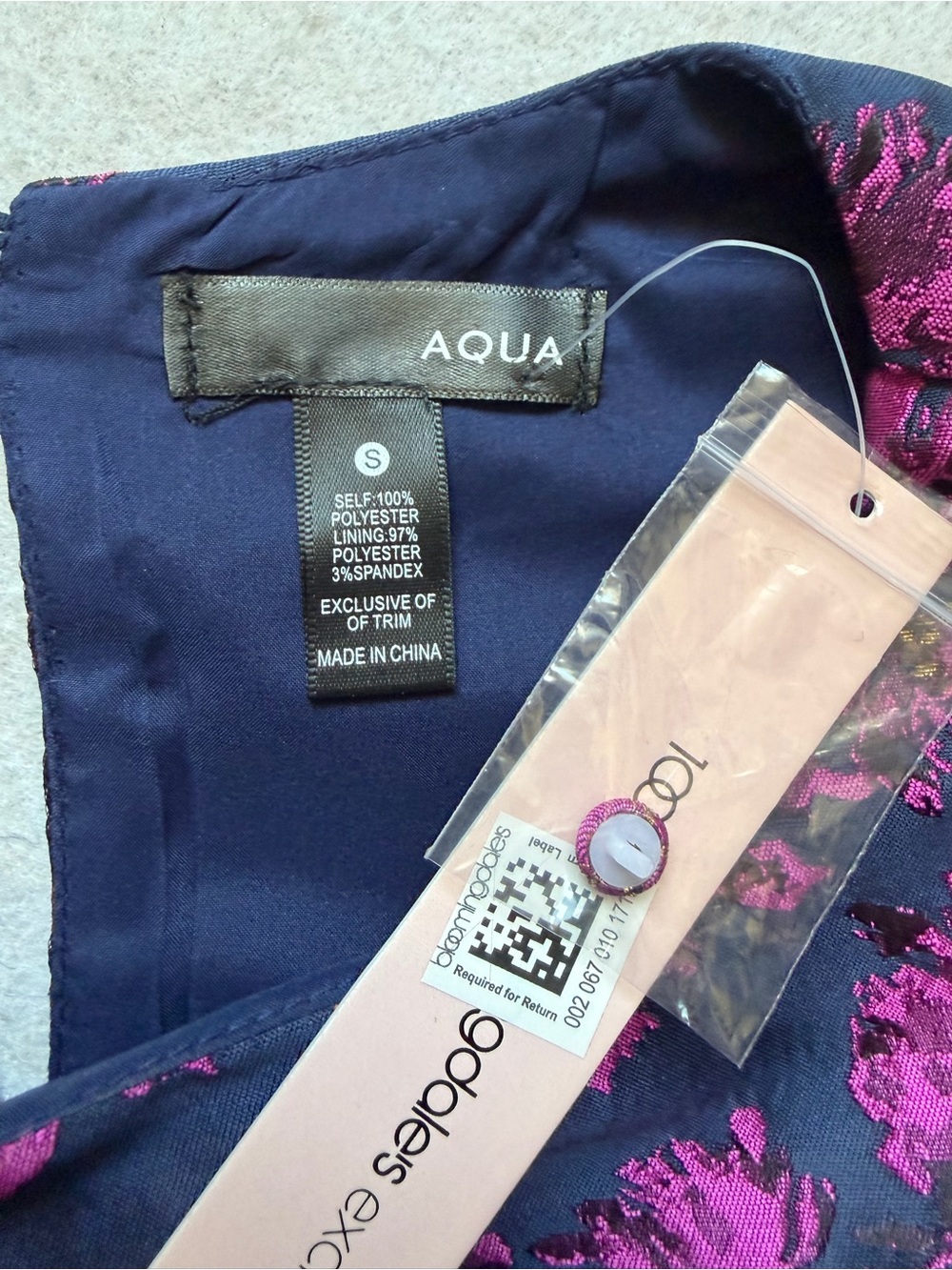 AQUA Navy Jacquar Peplum Top Size S - Picture 7 of 14
